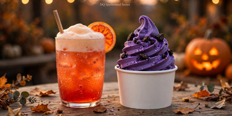 Dairy Queen Canada Spellbound Series Halloween menu featuring the Bubble Brew Sparkler drink and the purple Enchanted OREO Blizzard