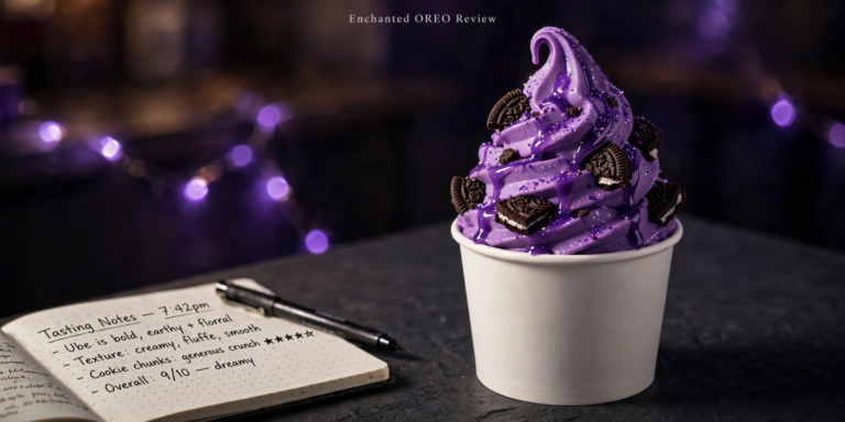 Enchanted OREO Blizzard purple ube treat with shimmer swirl in a Dairy Queen Blizzard cup