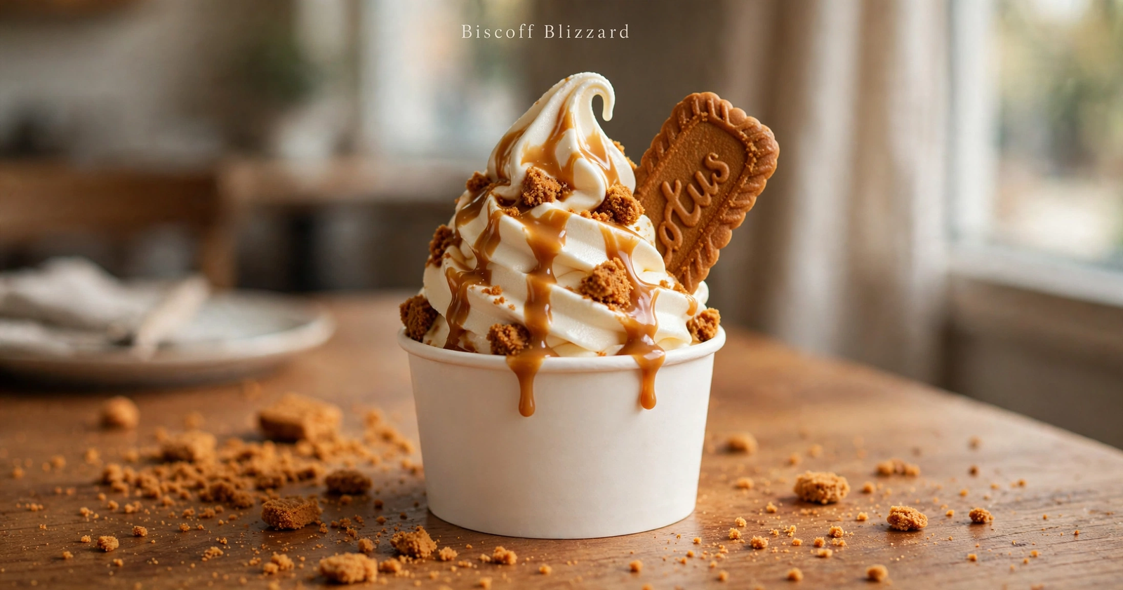Dairy Queen Biscoff Blizzard cup with caramelized Biscoff cookie pieces blended into vanilla soft serve, Canada